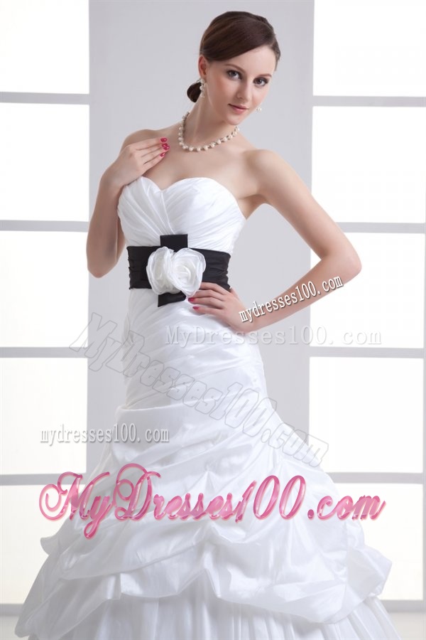 A-line Sweetheart Sash Pick-ups Ruching Court Train Wedding Dress