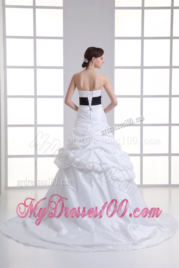 A-line Sweetheart Sash Pick-ups Ruching Court Train Wedding Dress