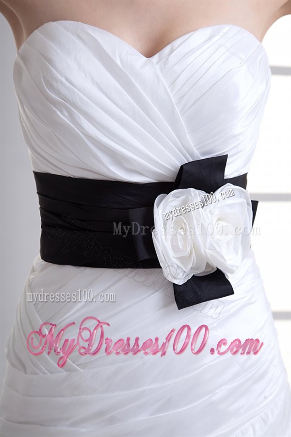 A-line Sweetheart Sash Pick-ups Ruching Court Train Wedding Dress