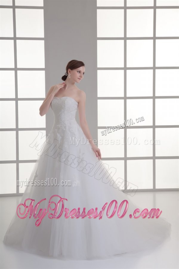 A-line Sweetheart Sweep Train Wedding Dress with Sequins
