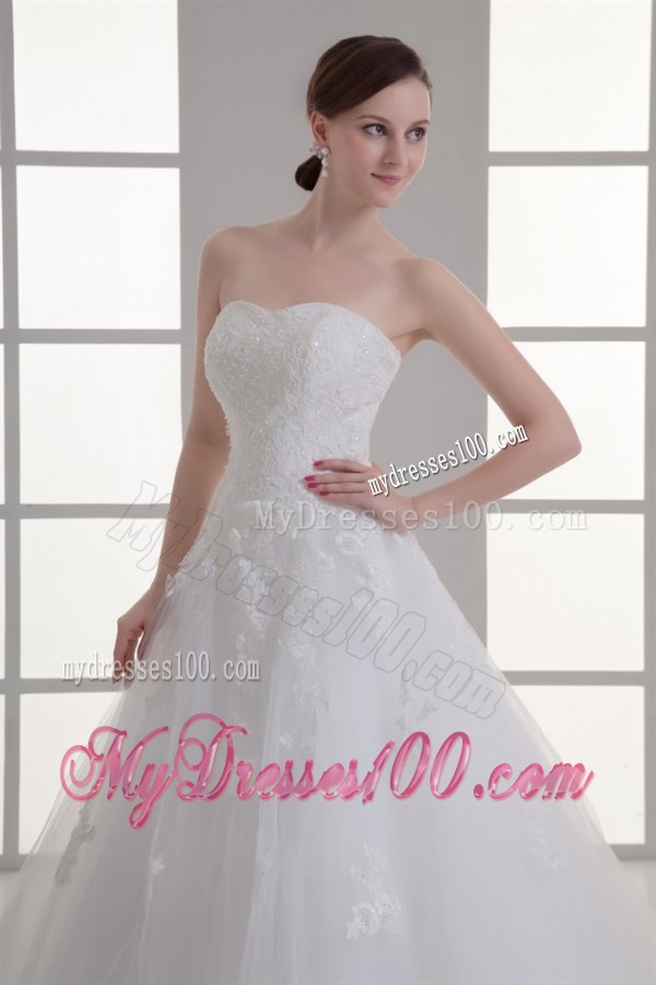 A-line Sweetheart Sweep Train Wedding Dress with Sequins