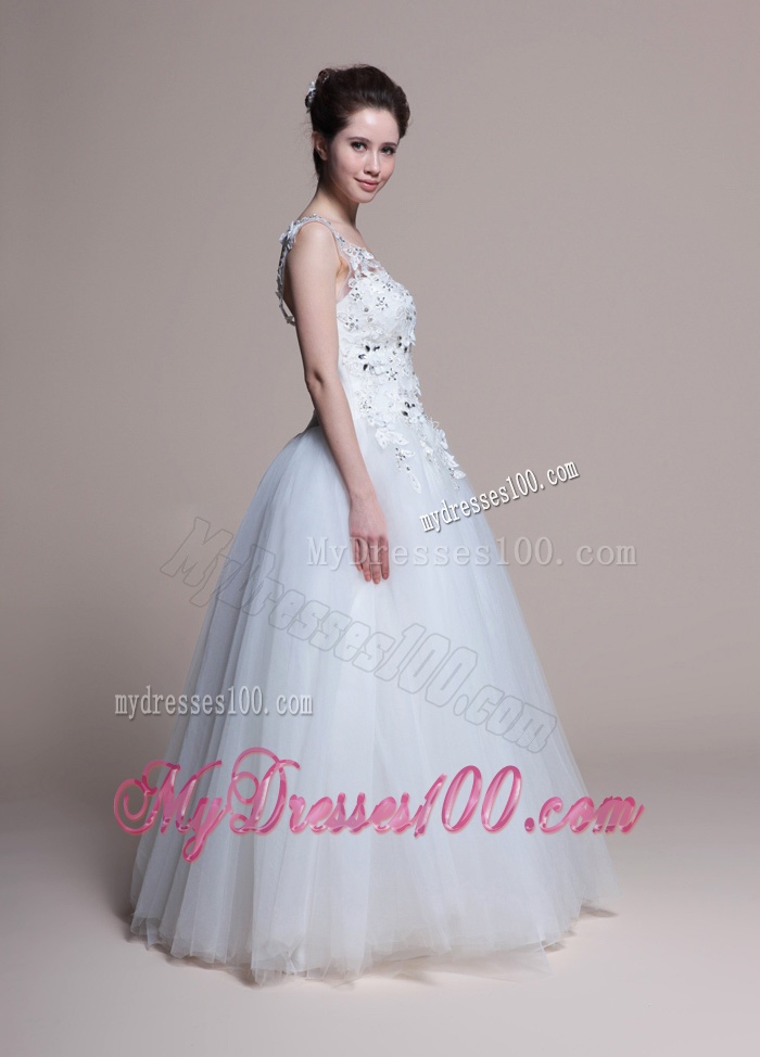 Affordable A Line One Shoulder Appliques Wedding Dresses in Tulle