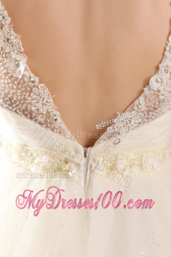 Bateau Ball Gown Beading and Appliques Wedding Dress in Floor-length