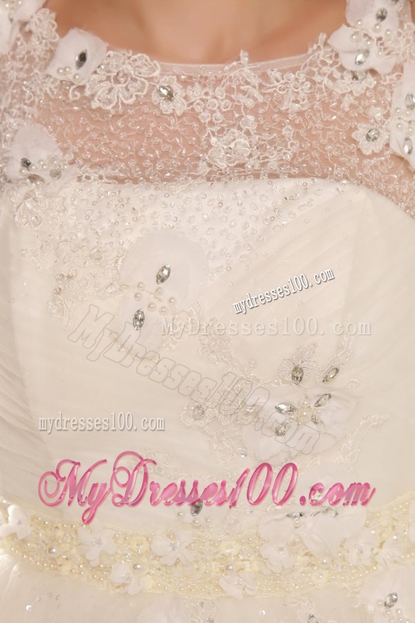 Bateau Ball Gown Beading and Appliques Wedding Dress in Floor-length