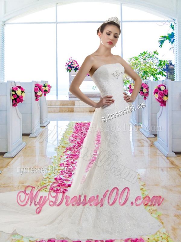 Beautiful 2016 Mermaid Laced Wedding Dresses with Watteau Train