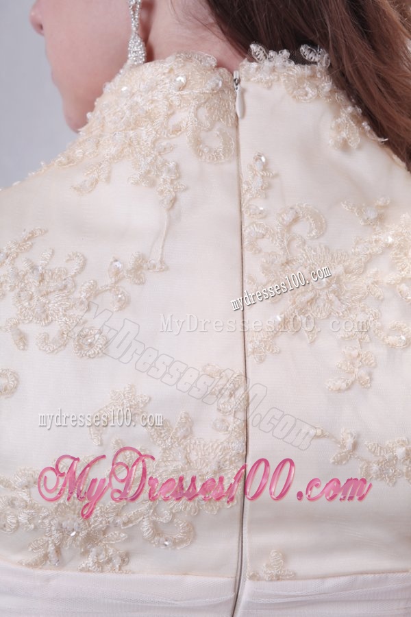 Beautiful Halter Top Column Lace Champagne Wedding Dress Floor-length