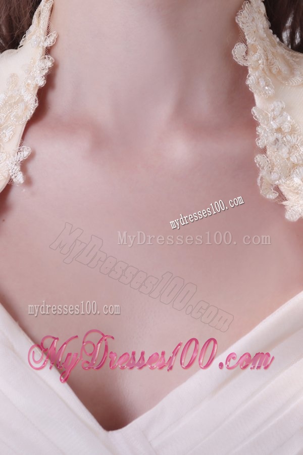 Beautiful Halter Top Column Lace Champagne Wedding Dress Floor-length