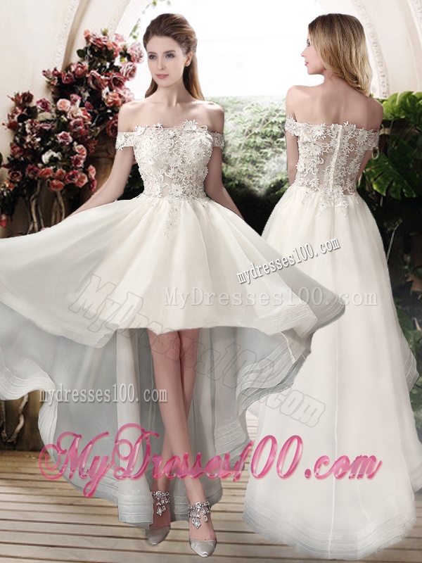 Beautiful Off the Shoulder High Low Wedding Dresses with Appliques