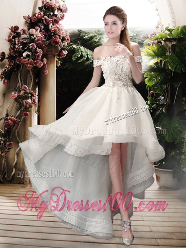 Beautiful Off the Shoulder High Low Wedding Dresses with Appliques