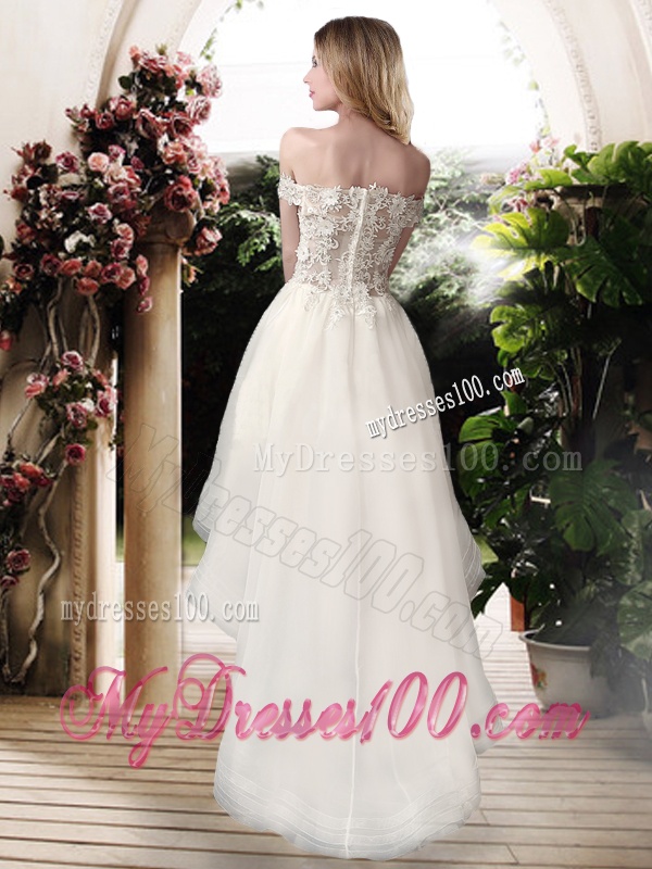 Beautiful Off the Shoulder High Low Wedding Dresses with Appliques
