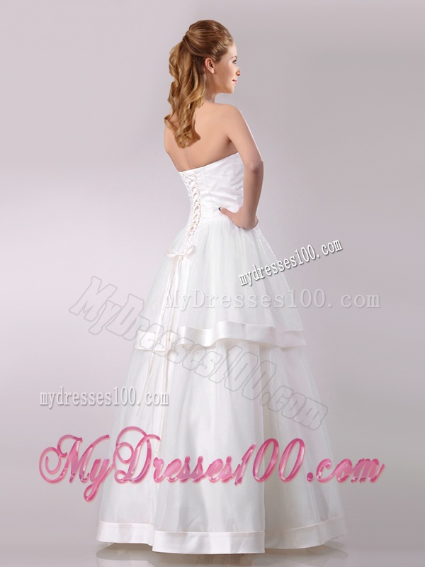 Beautiful Strapless A Line Beaded Long Wedding Dress in Tulle