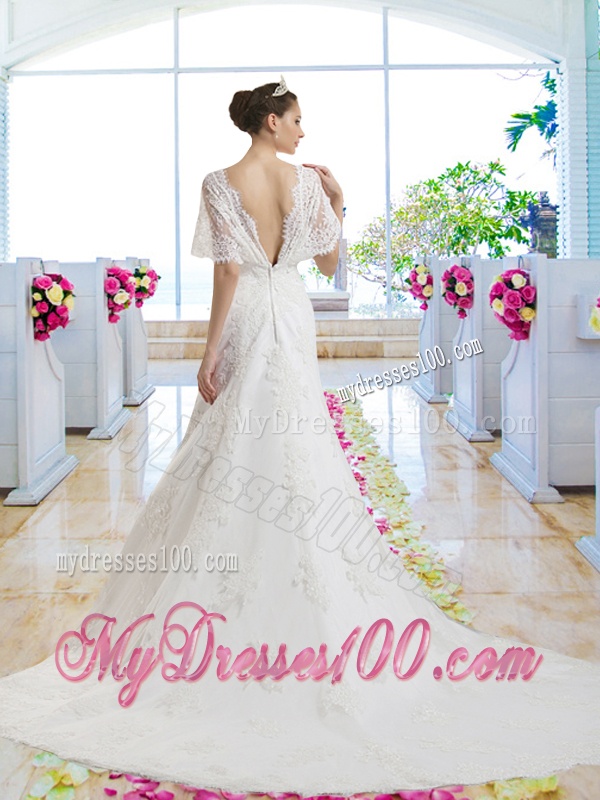 Best Selling V Neck Bridal Gowns with Short Sleeves for 2016
