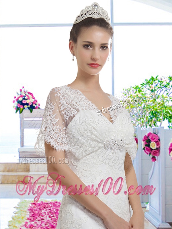 Best Selling V Neck Bridal Gowns with Short Sleeves for 2016