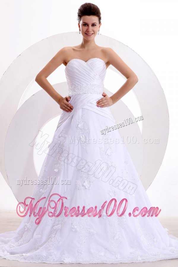 Brand New A-line Sweetheart Appliques and Ruche Wedding Dress