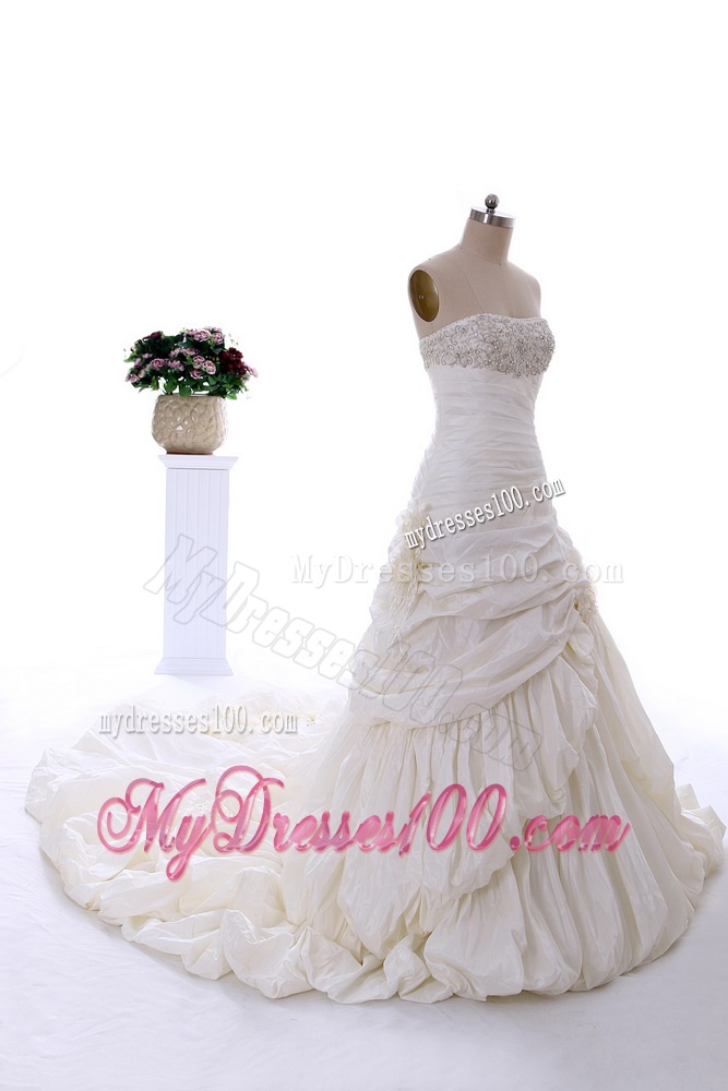 Classical Court Train Wedding Dress with Beading