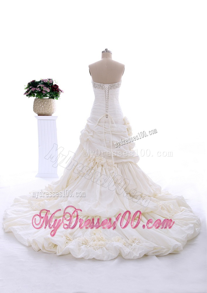 Classical Court Train Wedding Dress with Beading