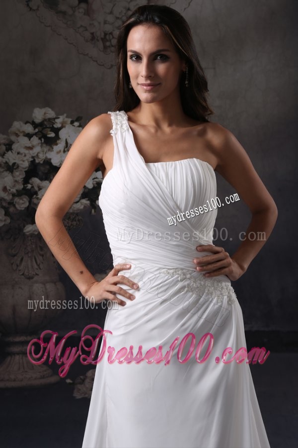 Column One Shoulder Ruching Court Train Chiffon Wedding Dress