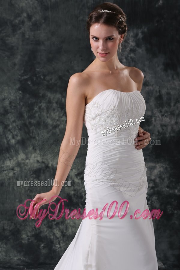 Column Strapless Beading Chiffon Court Train Lace Up Wedding Dress