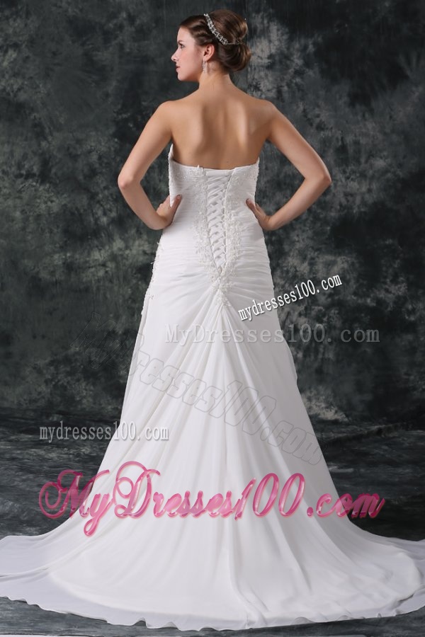 Column Strapless Beading Chiffon Court Train Lace Up Wedding Dress