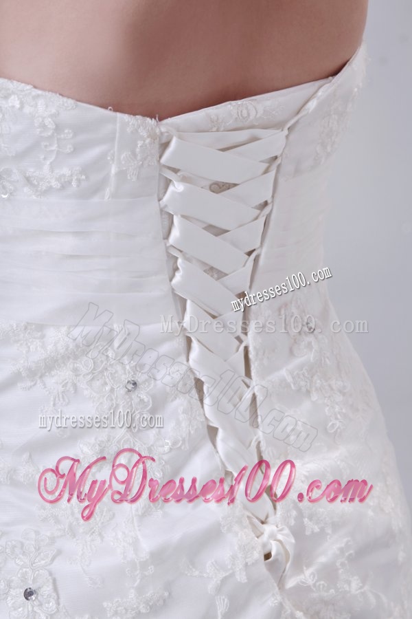 Column Strapless Mini-length Lace Wedding Dress with Lace Up