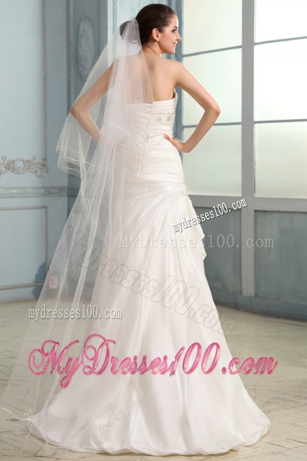 Column Sweetheart Beaded Decorate Taffeta Sweep Train Wedding Dress
