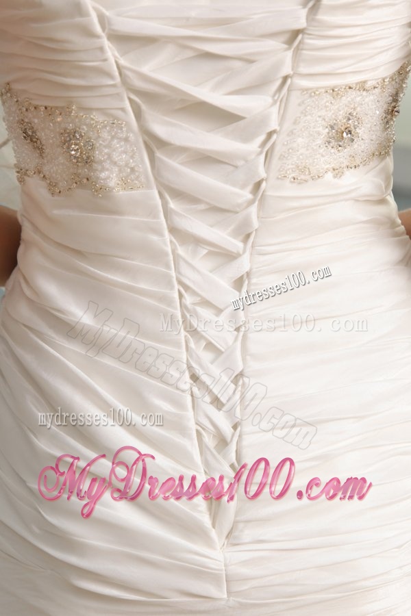 Column Sweetheart Beaded Decorate Taffeta Sweep Train Wedding Dress