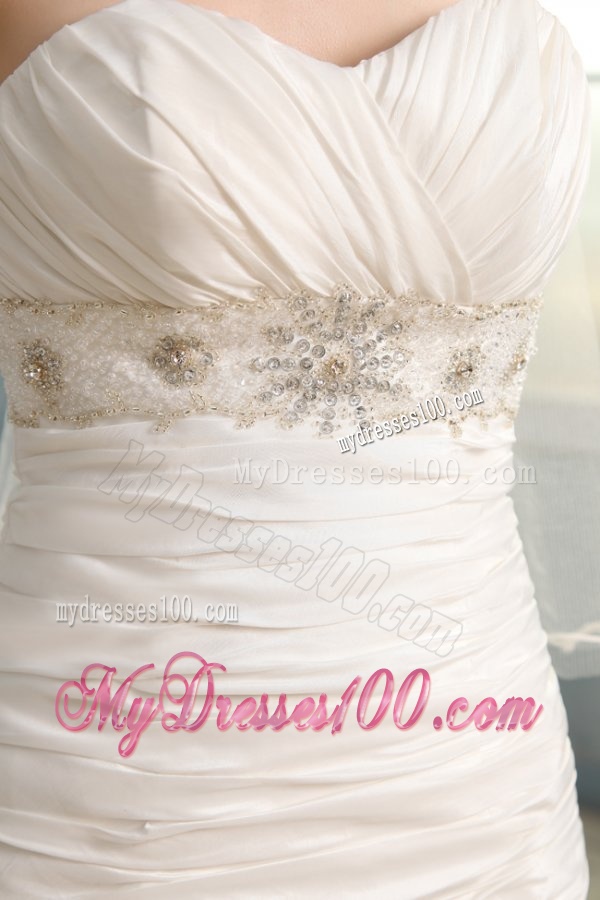 Column Sweetheart Beaded Decorate Taffeta Sweep Train Wedding Dress