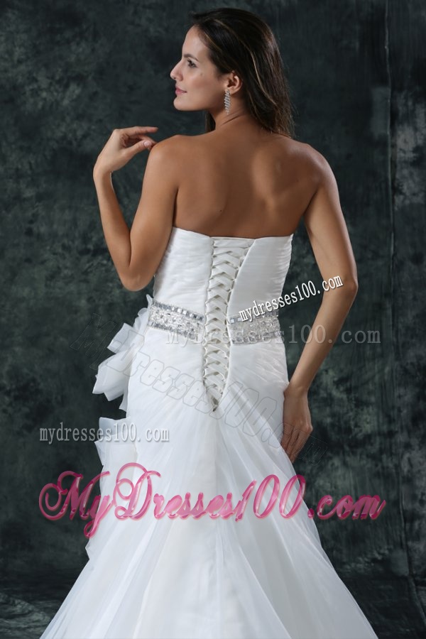 Column Sweetheart Beading Organza Wedding Dress with Court Train