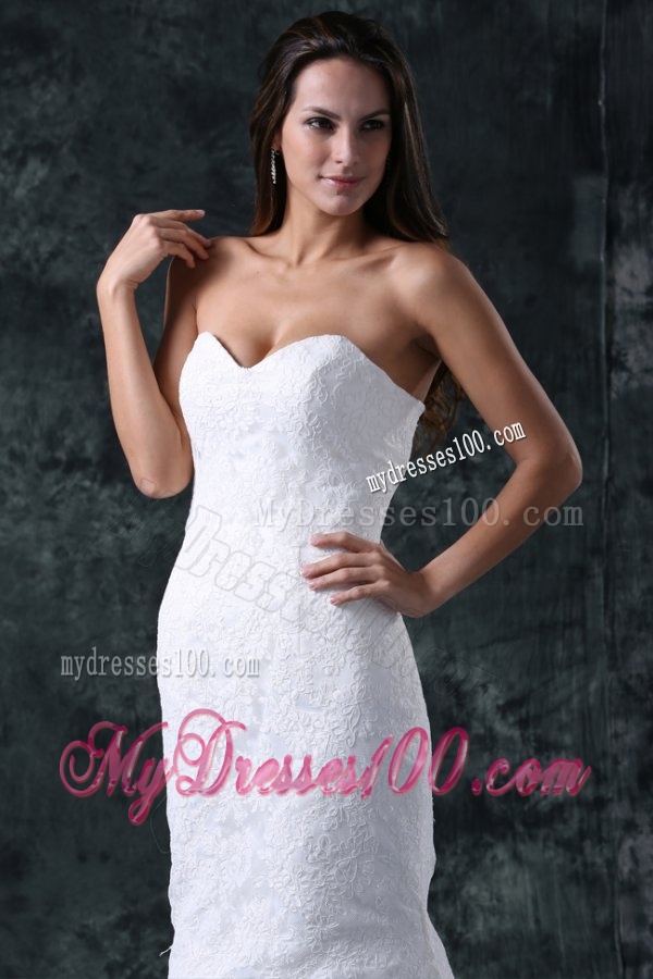 Column Sweetheart Floor-length Lace White Wedding Dress