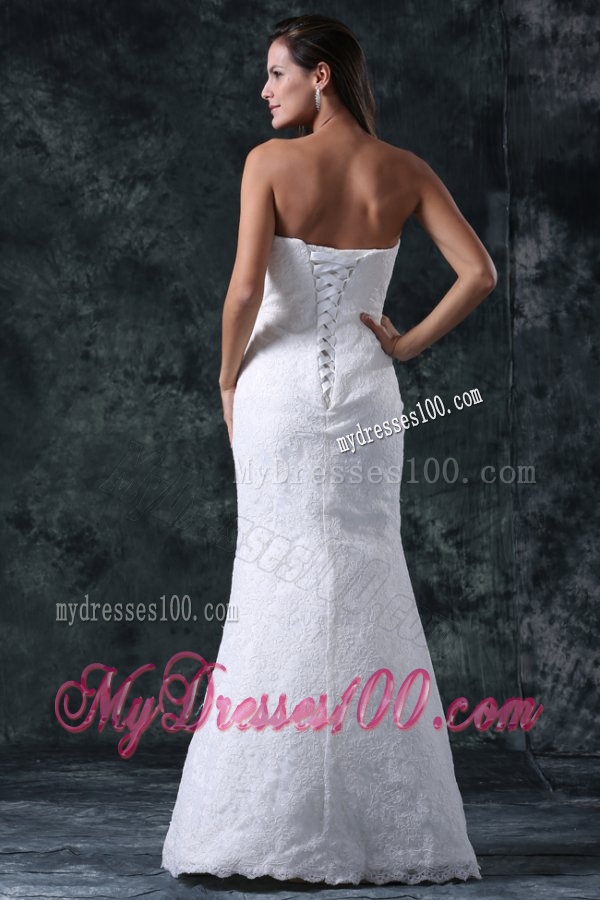 Column Sweetheart Floor-length Lace White Wedding Dress