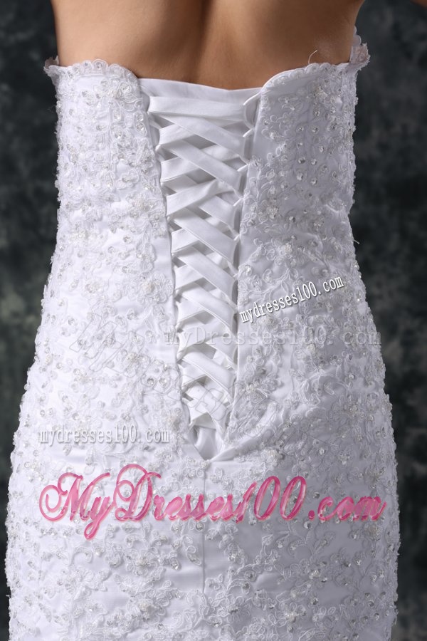 Column Sweetheart Floor-length Lace White Wedding Dress