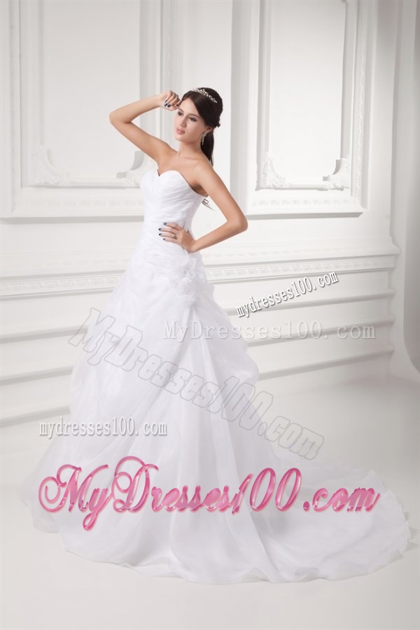 Court Train Elegant A-line Sweetheart Wedding Dress with Pick-ups