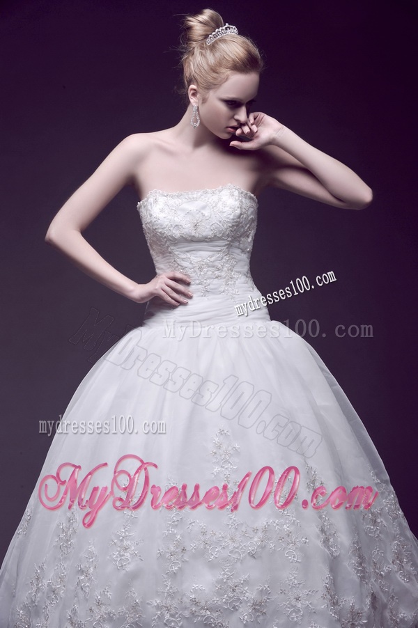 Custom Made Ball Gown Strapless Wedding Dresses with Appliques