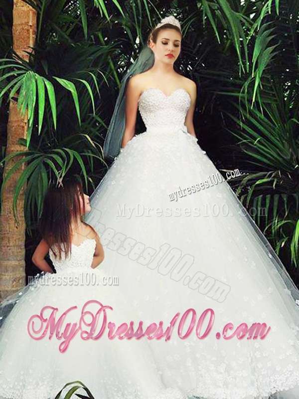 Delicate A Line Sweetheart Wedding Dresses with Appliques and New Style Applique Flower Girl Dress in White