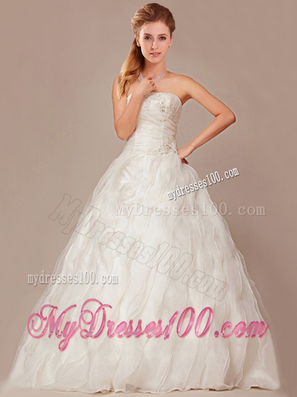 Elegant A Line Brush Train Wedding Dresses with Beading and Ruffles