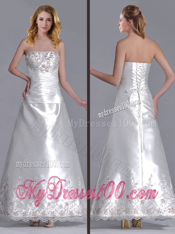 Elegant A Line Strapless Beaded and Embroidered Wedding Dress in Taffeta