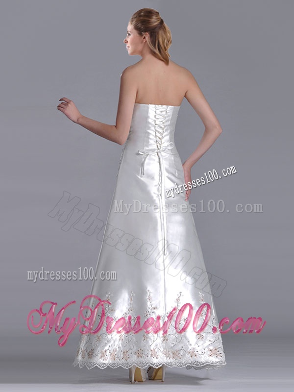 Elegant A Line Strapless Beaded and Embroidered Wedding Dress in Taffeta
