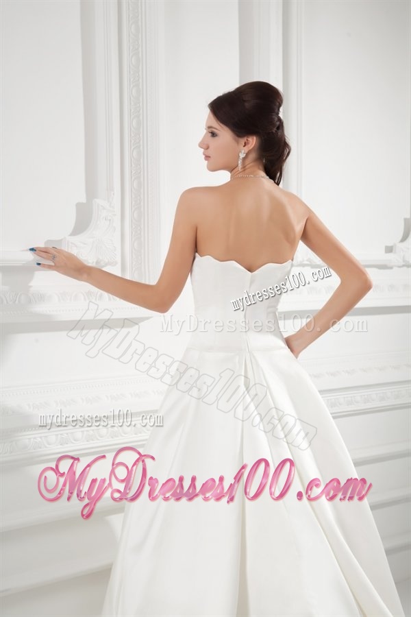 Elegant A-line Strapless Sweep Train Wedding Dress with Satin