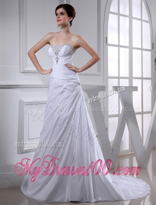 Elegant Pincess Strapless Chiffon Court Train 2016 Wedding Dress with Beading