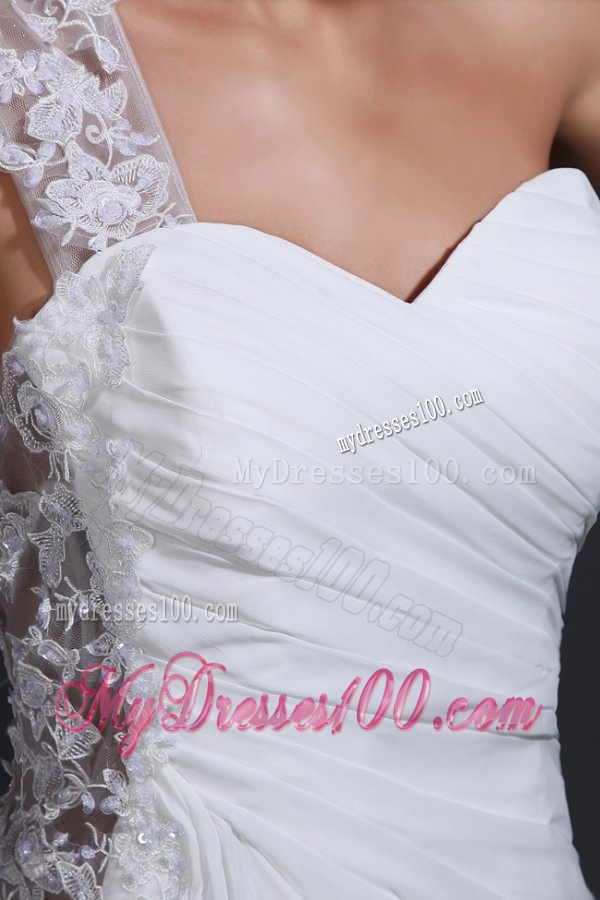 Empire Chiffon One Shoulder Appliques Wedding Dress with Train