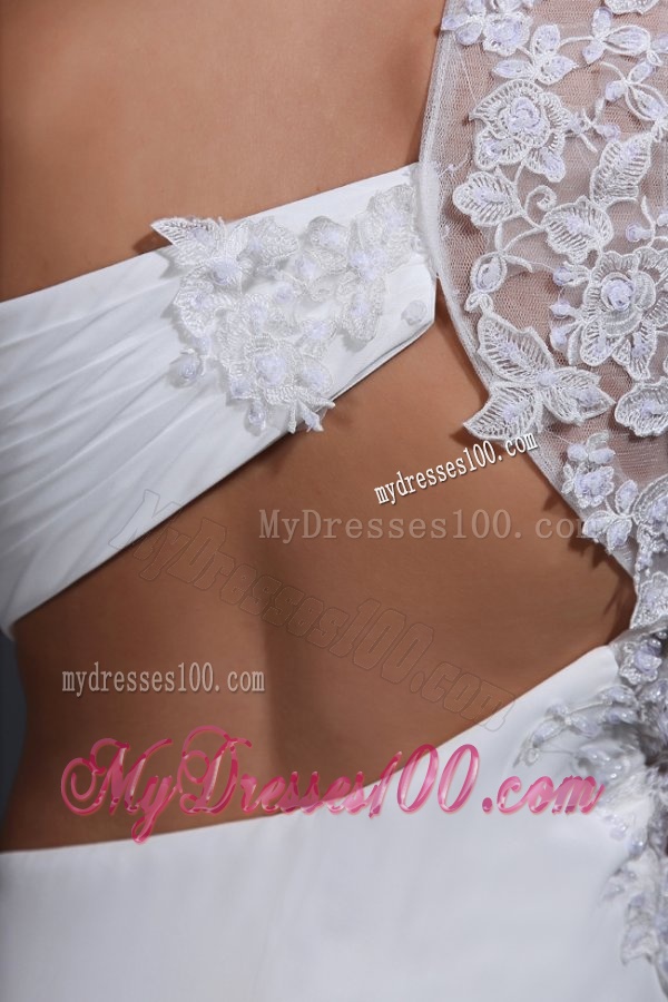 Empire Chiffon One Shoulder Appliques Wedding Dress with Train