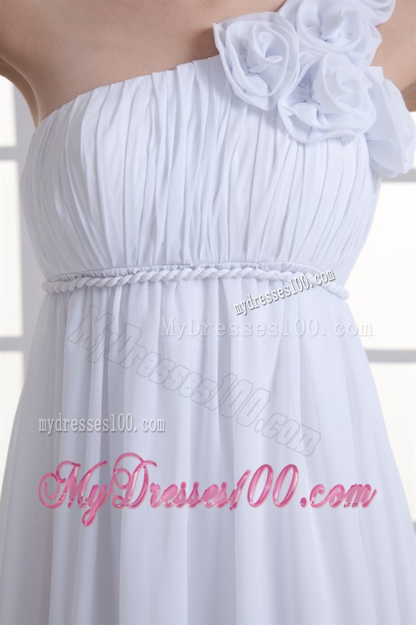 Empire One Shoulder Hand Made Flowers Ruching Chiffon Wedding Dress