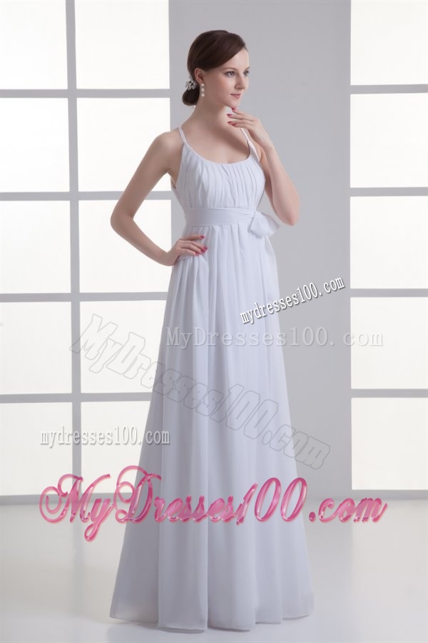 Empire Straps Ruching Sash Chiffon Floor-length Wedding Dress