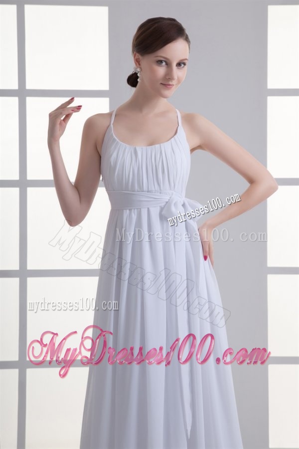 Empire Straps Ruching Sash Chiffon Floor-length Wedding Dress