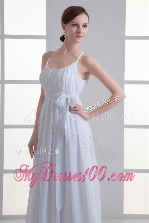 Empire Straps Ruching Sash Chiffon Floor-length Wedding Dress