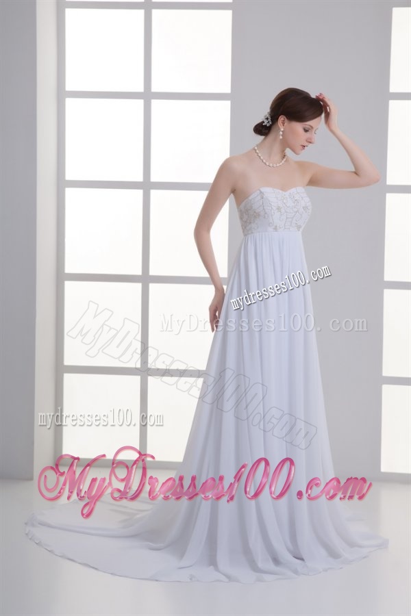 Empire Sweetheart Appliques Court Train Chiffon Wedding Dress