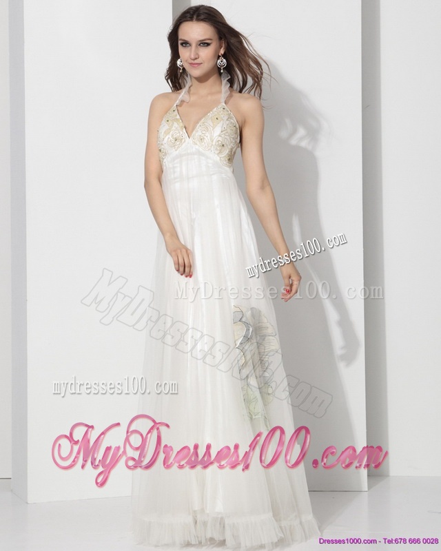 Fashionable Halter Empire Wedding Dress with Appliques for 2016