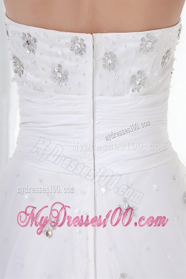 Floor-length Elegant A-line Strapless Wedding Dress with Beading