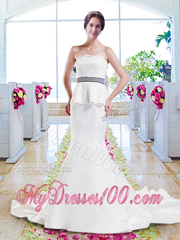 Inexpensive Mermaid Wedding Dresses with Lace and Belt