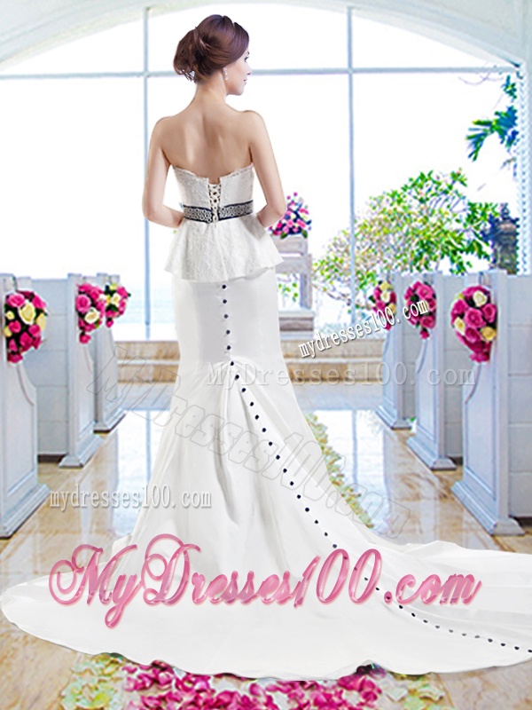 Inexpensive Mermaid Wedding Dresses with Lace and Belt